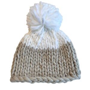Free People Cozy Up Color Block Pom Tan/White Beanie